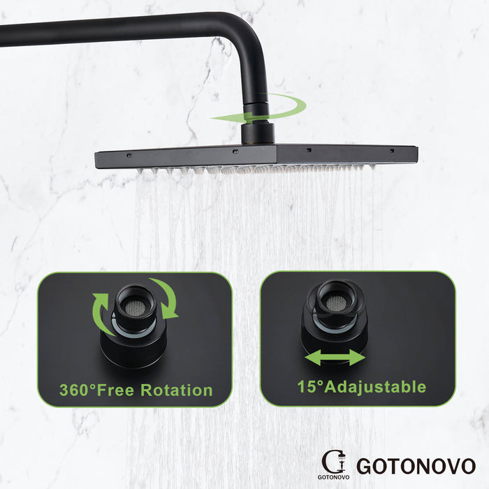 Gotonovo blootgesteld douchesysteem 8 inch vierkante draaibare regendouchekop met handbediende verstelbare complete set wandmontage 