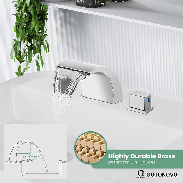 Gotonovo Waterval Wijdverspreide 3 Gaten Badkamer Wastafel Kraan Badrandcombinaties 8-16 Inch Dubbele Handgrepen Commercieel met Pop-Up Afvoer