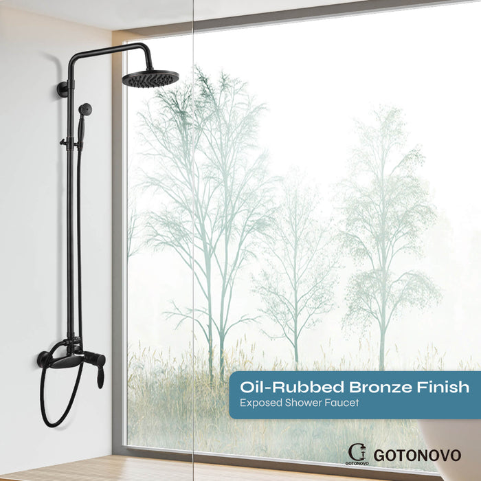 gotonovo Exposed Shower Fixture Set Single Handle Shower Faucet Combo System Unit Set Dual Function 8 Inch Rain Shower Head