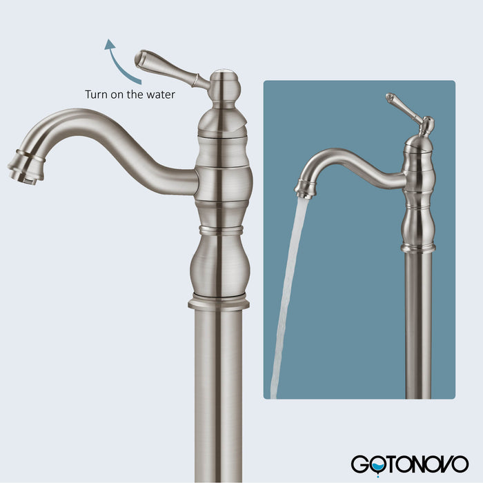 Gotonovo Brushed Nickel Freestanding Bathtub Faucet Swivel Spout Single Handle Floor Mount Tub Filler Bathtub Mixer Tap