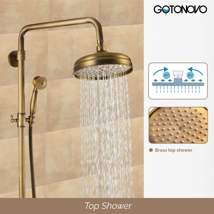 gotonovo Shower Fixture Exposed Pipe Shower System Brass 8 Inch Dual Functions Rainfall Overhead with Handheld Spray Solid Copper Diverter Bathroom Shower Faucet Combo Unit Set