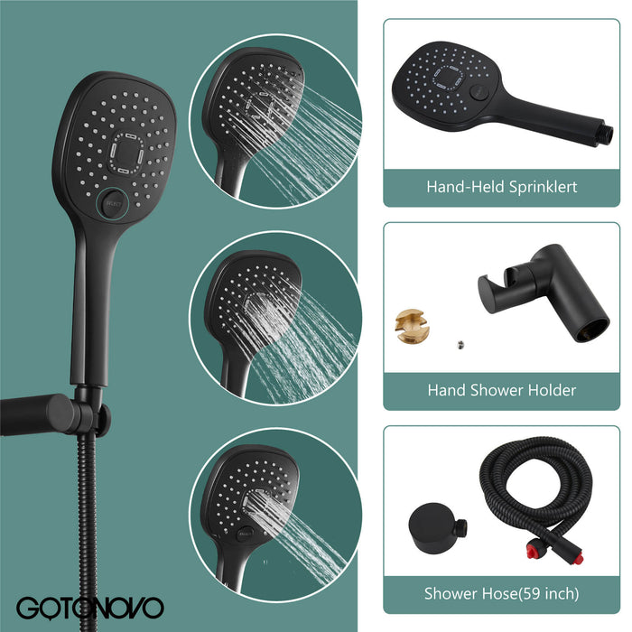 Matte Black Bathroom Shower System 10 Inch Rainfall Showerhead Round ABS Handheld Luxury Rain Mixer Shower Combo Set Wall Mounted Shower Fixture Shower Faucet Rough-in Valve Body and Trim Included