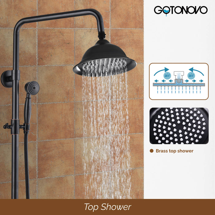 gotonovo Exposed Pipe Shower System Brass 8 Inch Overhead Rainfall Shower Fixture with Handheld Spray Dual Functions Solid Diverter Wall Mounte Bathroom Shower Faucet Combo Unit Set
