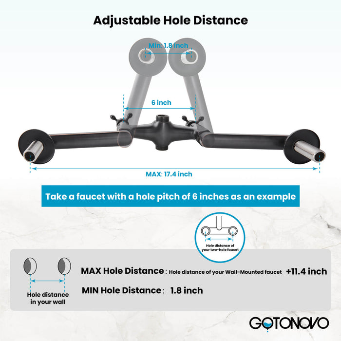 gotonovo Lengthen Clawfoot Tub Adapter 1.8 inch to 17.4 inch Adjustable Hole Distance 2.17 Inch Extended Thread Vintage Swing Arms Commercial Utility Eccentric Screw Plus Size 1 Pair