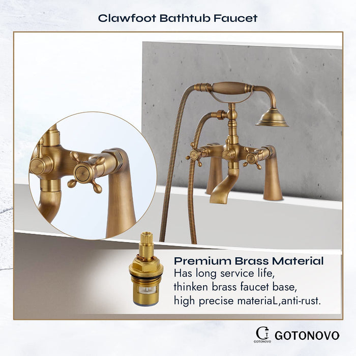 Tub Bathtub Clawfoot Faucet Deck Mount with Handheld Shower Telephone Shaped Sprayer Showerheld Double Cross Handle