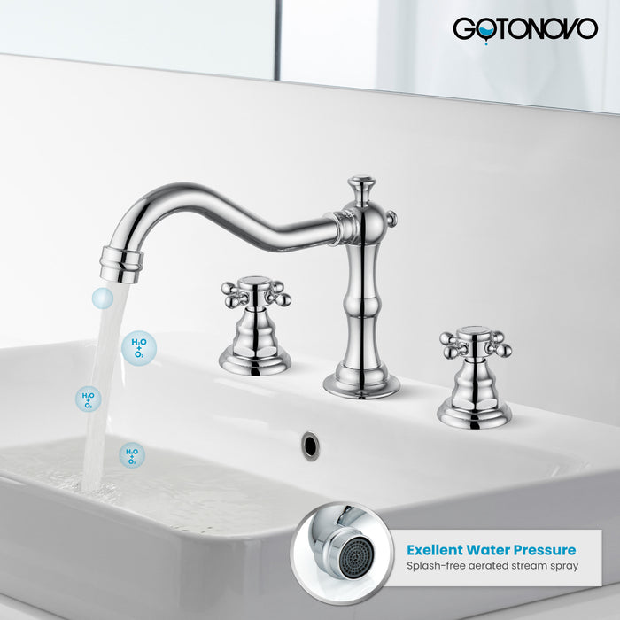 Gotonovo Victorian Widespread Three Holes Deck Mounted Bathroom Sink Faucet with Pop Up Drain with Overflow