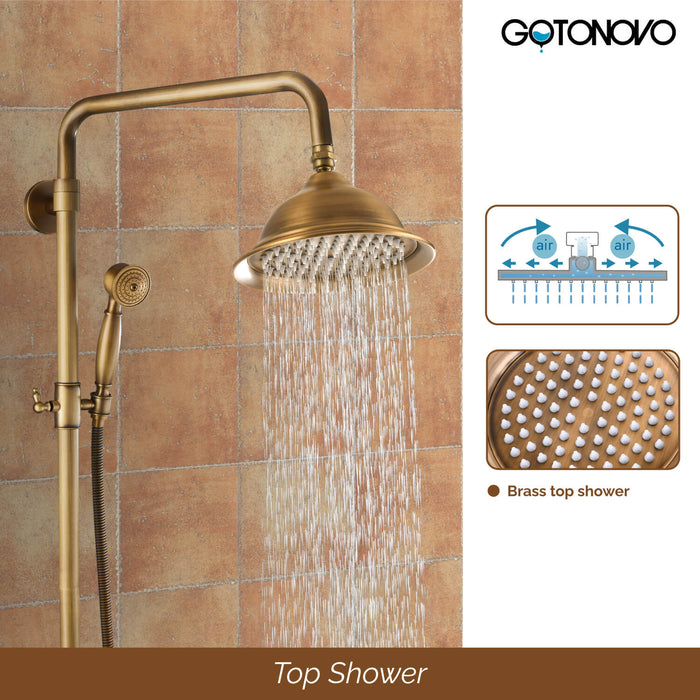 gotonovo Exposed Pipe Shower System Brass 8 Inch Overhead Rainfall Shower Fixture with Handheld Spray Dual Functions Solid Diverter Wall Mounte Bathroom Shower Faucet Combo Unit Set