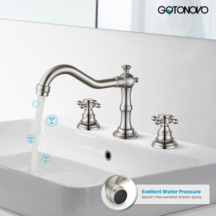 Gotonovo Victorian Widespread Three Holes Deck Mounted Bathroom Sink Faucet with Pop Up Drain with Overflow