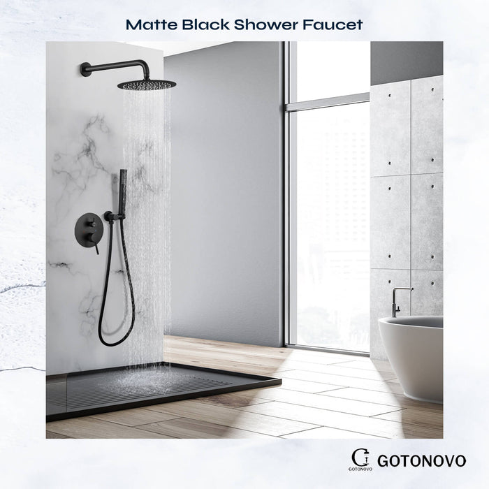 gotonovo Shower System 10 Inch  Rain Shower Head with Handheld Spray Luxury Wall Mount Shower Combo Set Rough-in Valve and Shower Trim Included Bathroom 304 Stainless Steel