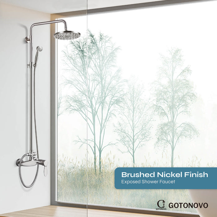 gotonovo Exposed Shower Fixture Set Single Handle Shower Faucet Combo System Unit Set Dual Function 8 Inch Rain Shower Head
