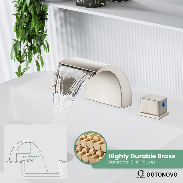 Gotonovo Waterval Wijdverspreide 3 Gaten Badkamer Wastafel Kraan Badrandcombinaties 8-16 Inch Dubbele Handgrepen Commercieel met Pop-Up Afvoer