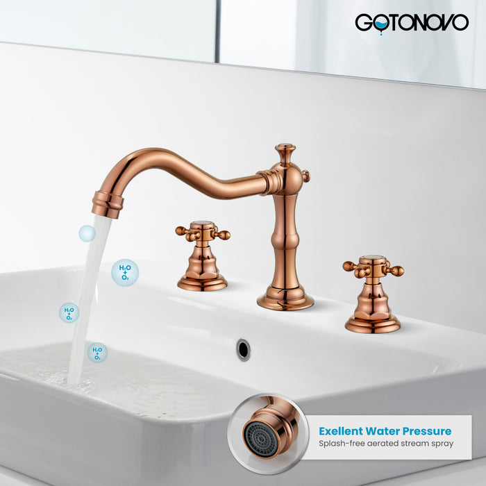 Gotonovo Victorian Widespread Three Holes Deck Mounted Bathroom Sink Faucet with Pop Up Drain with Overflow