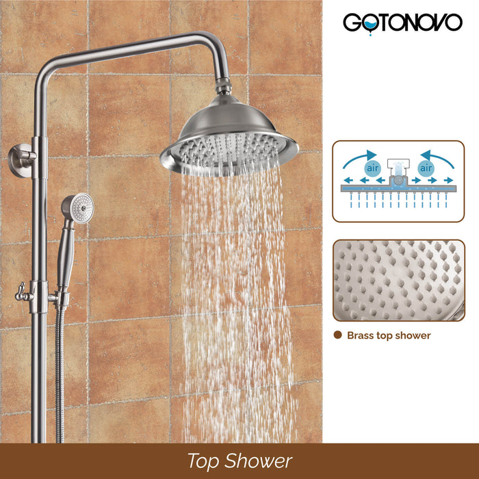 gotonovo Exposed Pipe Shower System Brass 8 Inch Overhead Rainfall Shower Fixture with Handheld Spray Dual Functions Solid Diverter Wall Mounte Bathroom Shower Faucet Combo Unit Set