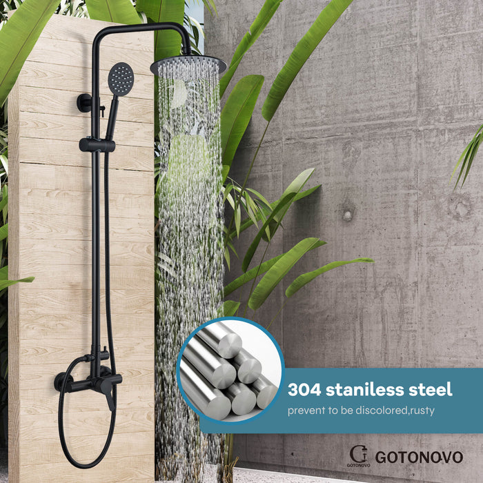 gotonovo Outdoor Shower System Set 8 inch Shower Head Single Handle High Pressure Hand Spray Wall Mount Dual Function Rainfall Shower Fixture