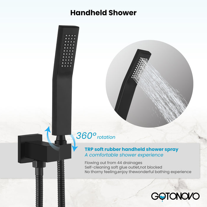 gotonovo Rain Shower Combo Set Wall Mounted  2-Function Rainfall Shower Head With Handheld Spray Rough-in Valve Body and Trim Included