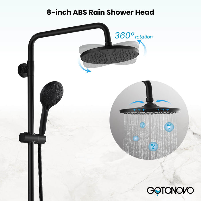 Gotonovo Exposed Shower System Thermostatic 8 inch Round Shower Head with Height Adjustable Slide Bar ABS Handheld Sprayer Wall Mount Shower Fixture