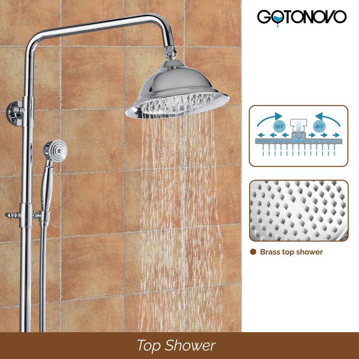 gotonovo Exposed Pipe Shower System Brass 8 Inch Overhead Rainfall Shower Fixture with Handheld Spray Dual Functions Solid Diverter Wall Mounte Bathroom Shower Faucet Combo Unit Set