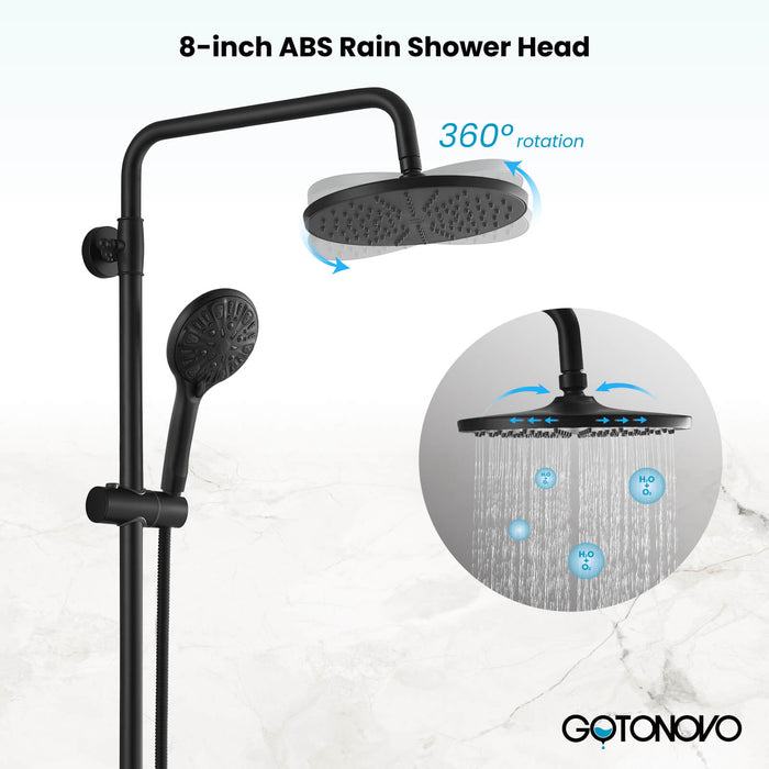 Gotonovo Exposed Shower System 8 Inch Rainfall Shower Head with Handheld Spray Dual Cross Knobs Mixer Bathroom Shower Combo Set Wall Mount