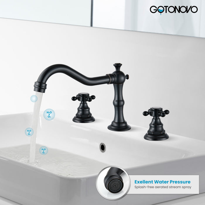 Gotonovo Victorian Widespread Three Holes Deck Mounted Bathroom Sink Faucet with Pop Up Drain with Overflow