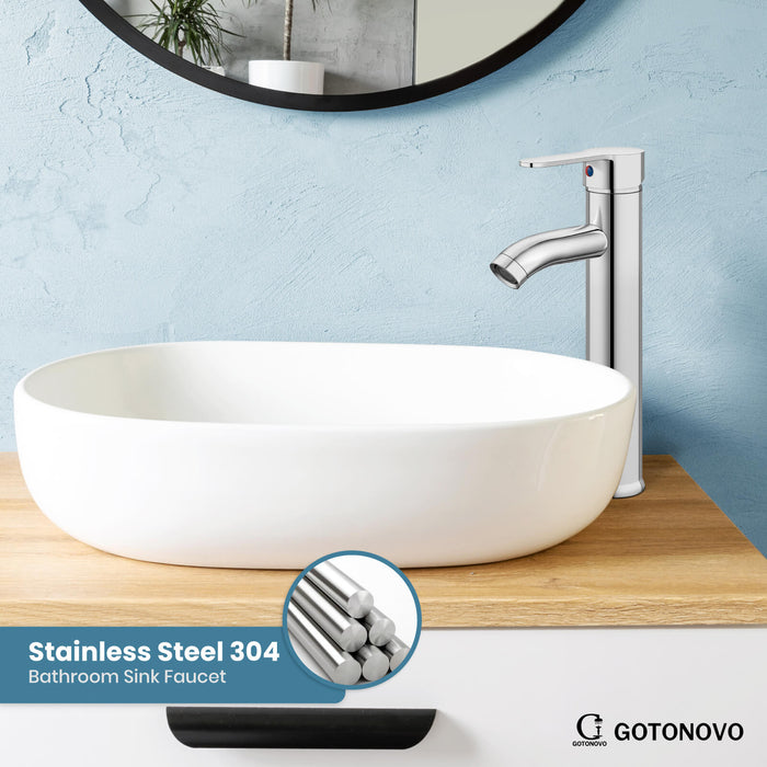gotonovo Bathroom Vessel Sink Faucet Single Handle Lavatory Vanity Deck Mount Sink Tap with Pop Up Drain( Tall Type& Short Type)