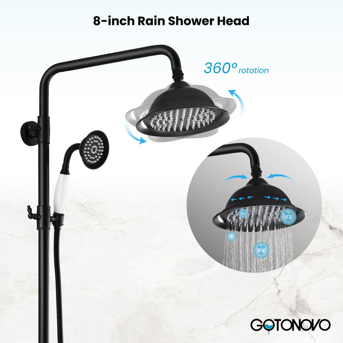 Gotonovo Exposed Shower System 8 Inch Rainfall Shower Head Dual Cross Handle with Handheld Spray Bathroom Shower System Wall Mount