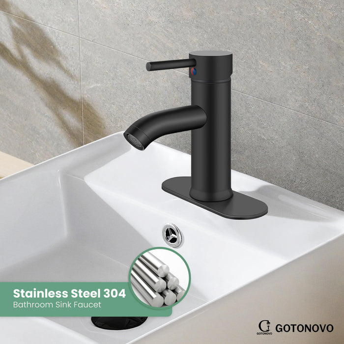 Gotonovo Bathroom Basin Sink Faucet Single Lever Handle Lavatory Vanity Mixer Bar Tap with Pop Up Drain Single Hole Deck Mount with Cover Plate(Short Type&Tall Type)