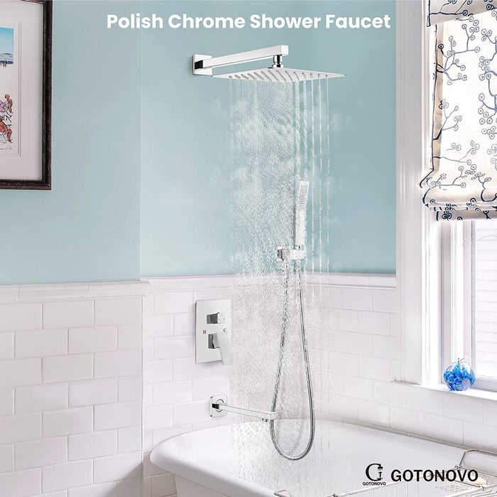 LCD surface-mounted shower mixer with a rain shower head F12C Chrome