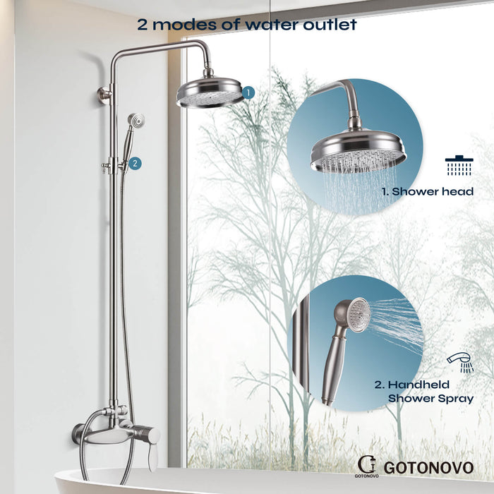 gotonovo douchesysteem douchekraan set 8 inch ronde regendouchekop 360 draaibaar met handsproeier wandmontage enkele handgreep 