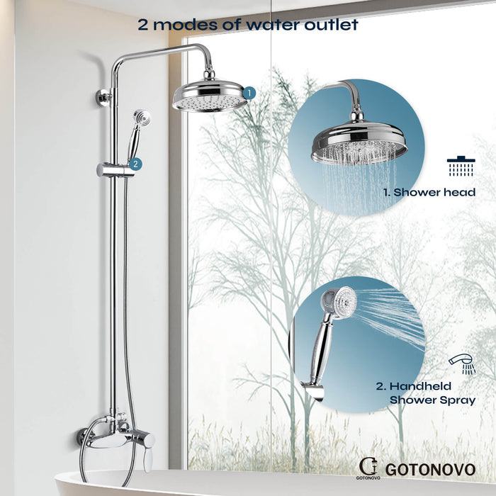 gotonovo douchesysteem douchekraan set 8 inch ronde regendouchekop 360 draaibaar met handsproeier wandmontage enkele handgreep 