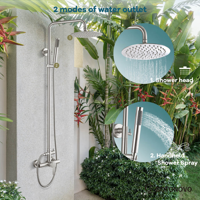 gotonovo Outdoor Shower System Set 8 inch Shower Head Single Handle High Pressure Hand Spray Wall Mount Dual Function Rainfall Shower Fixture