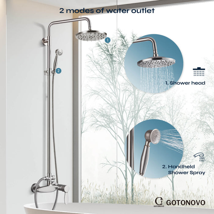 gotonovo Exposed Shower Fixture Set Single Handle Shower Faucet Combo System Unit Set Dual Function 8 Inch Rain Shower Head