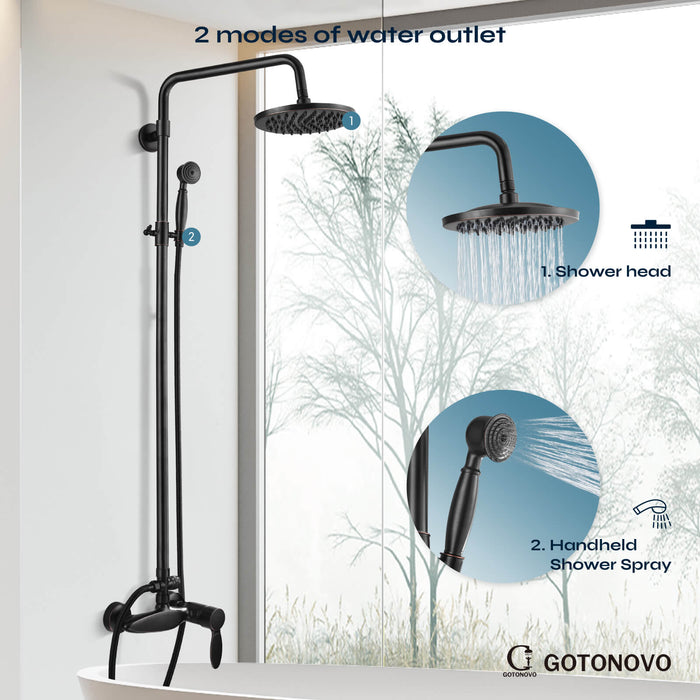gotonovo Exposed Shower Fixture Set Single Handle Shower Faucet Combo System Unit Set Dual Function 8 Inch Rain Shower Head