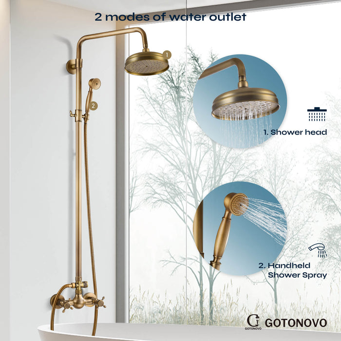 Gotonovo Blootgestelde Douche Armatuur Set 8 inch Regendouche Dubbele Knoppen Kruisgreep Dubbele Functie Douchekraan Combo Set 