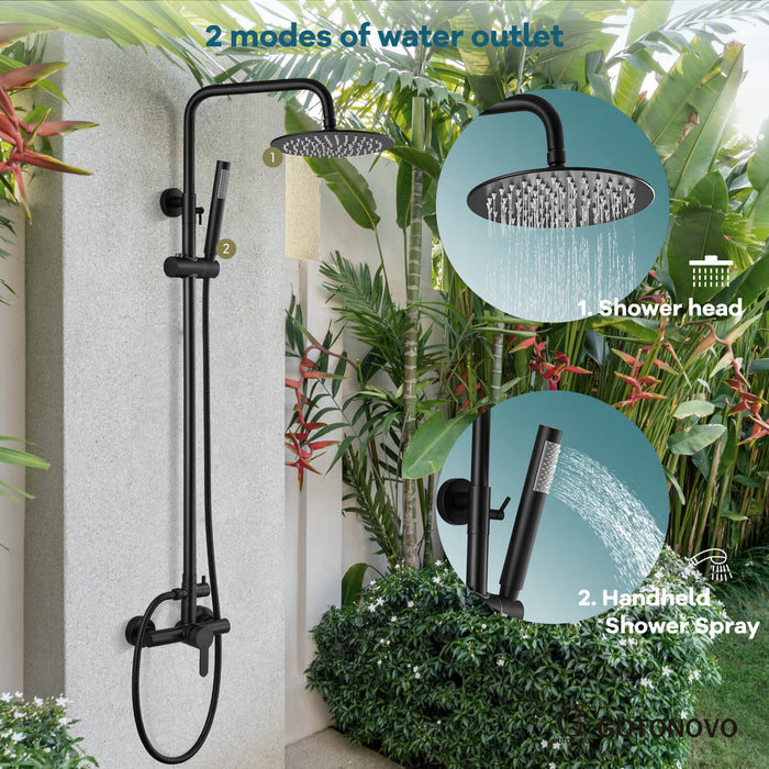 gotonovo Outdoor Shower System Set 8 inch Shower Head Single Handle High Pressure Hand Spray Wall Mount Dual Function Rainfall Shower Fixture