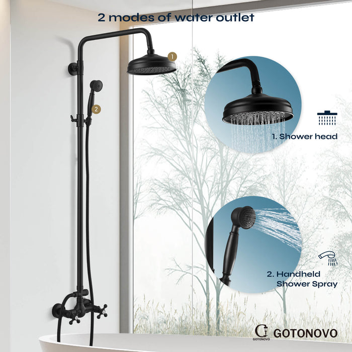Gotonovo Blootgestelde Douche Armatuur Set 8 inch Regendouche Dubbele Knoppen Kruisgreep Dubbele Functie Douchekraan Combo Set 