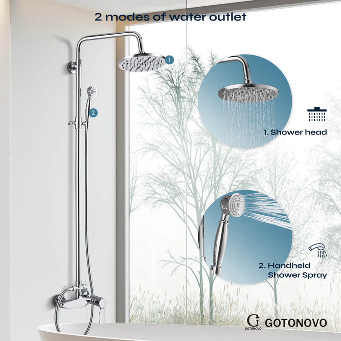 gotonovo Exposed Shower Fixture Set Single Handle Shower Faucet Combo System Unit Set Dual Function 8 Inch Rain Shower Head