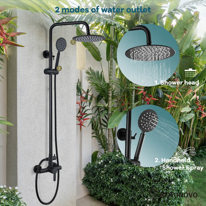 gotonovo Outdoor Shower System Set 8 inch Shower Head Single Handle High Pressure Hand Spray Wall Mount Dual Function Rainfall Shower Fixture
