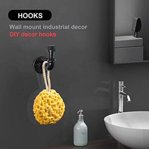 gotonovo Wall Mounted Rustic Industrial Towel and Robe Hook Set Towel Single Hook Kit Heavy Duty DIY Style Industrial Pipe Robe Hook Industrial Iron Pipe Electroplated Black Finish