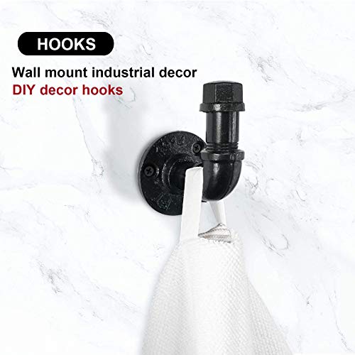 Gotonovo Wandmontage Rustieke Industriële Handdoek- en Robe Hook Set Handdoek Enkele Haak Kit Heavy Duty DIY Stijl Industriële Pijp Robe Hook Industriële Ijzeren Pijp Gegalvaniseerde Zwarte Afwerking