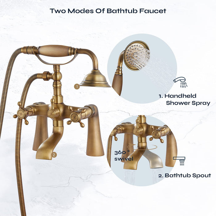 Tub Bathtub Clawfoot Faucet Deck Mount with Handheld Shower Telephone Shaped Sprayer Showerheld Double Cross Handle