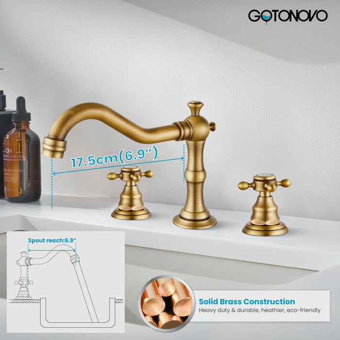 Gotonovo Victorian Widespread Three Holes Deck Mounted Bathroom Sink Faucet with Pop Up Drain with Overflow