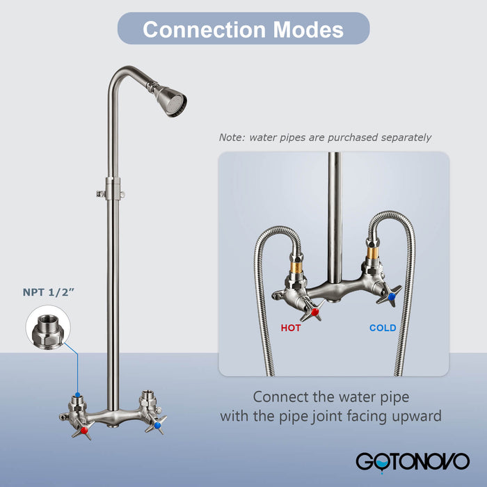 gotonovo Outdoor Shower Faucet Set Double Cross Handles Exposed Shower System Rainfall Shower Head Wall Mount Shower Fixture Kit Brass Mix Valve