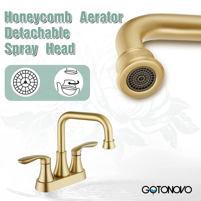 gotonovo draaibare uitloop 2 handgreep toilet badkamer wastafel kraan 4-inch centerset dek gemonteerde mengkraan met metalen pop-up afvoer overloop en kraantoevoerleidingen