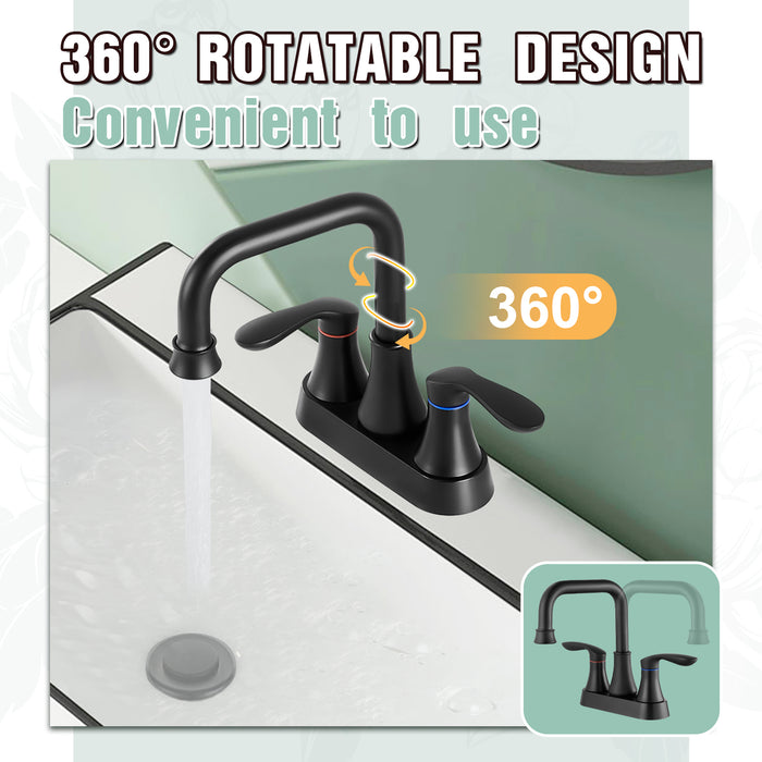 gotonovo Swivel Spout 2 Handle Lever Lavatory Bathroom Vessel Sink Faucet 4-Inch Centerset Deck Mount Mixer Tap with Metal Pop-up Drain Overflow and Faucet Supply Lines