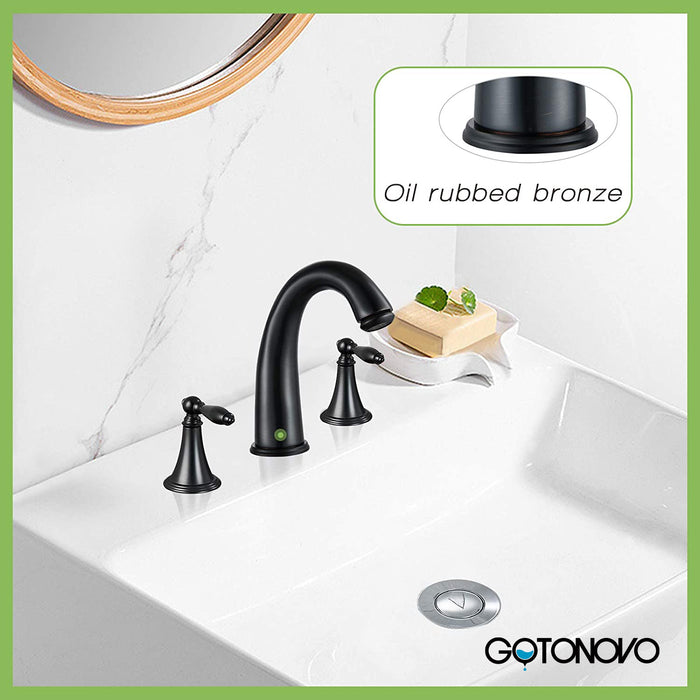 gotonovo Widespread 3 Hole Bathroom Sink Faucet Double Lever Handle 8 Inch Mixer Tap with Pop Up Drain with Overflow Deck Mount