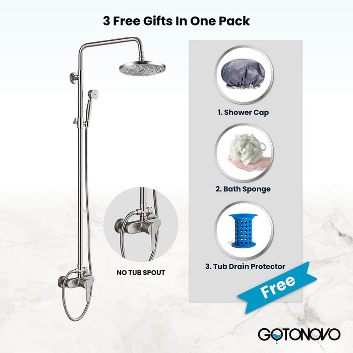 gotonovo Exposed Pipe Shower System 8 Inch Rainfall Showerhead Shower Faucet Fixture Combo Set Brass Single Handle with Hand Sprayer Adjustable Slide Bar Dual Functions