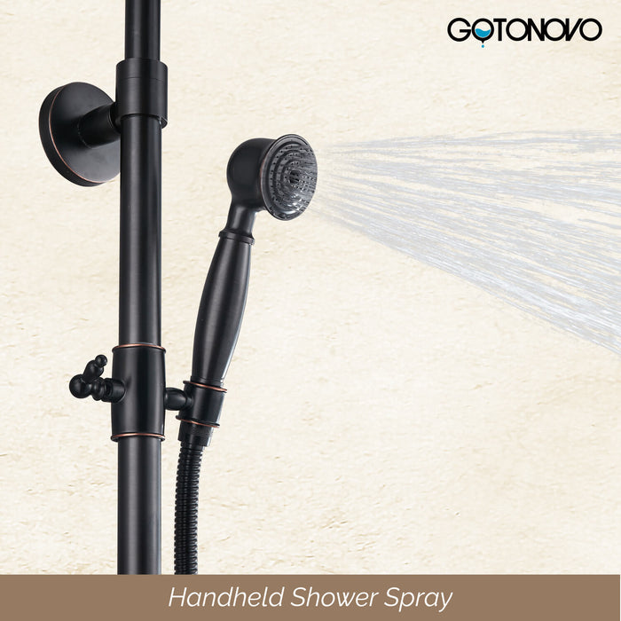 gotonovo Shower Fixture Exposed Pipe Shower System Brass 8 Inch Dual Functions Rainfall Overhead with Handheld Spray Solid Copper Diverter Bathroom Shower Faucet Combo Unit Set
