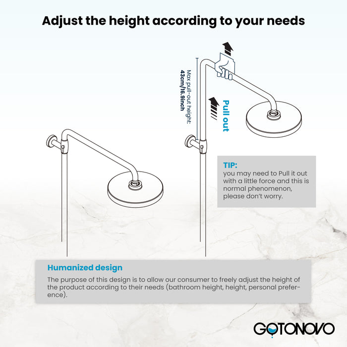 Gotonovo Exposed Shower System Wall Mount 8 inches Stainless Steel SUS304 Shower Head With Adjustable Hand Spray Triple Function Rainfall Shower Faucet Complete Set