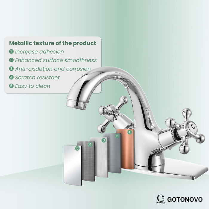 gotonovo Bathroom Sink Faucet with Pop up Drain with Overflow Double Cross Handle Single Hole Deck Mount Vanity Basin Cold Hot Lavatory Mixer Tap