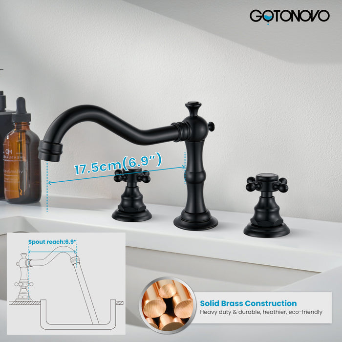 Gotonovo Victorian Widespread Three Holes Deck Mounted Bathroom Sink Faucet with Pop Up Drain with Overflow